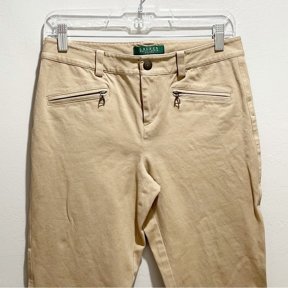 LAUREN RALPH LAUREN Women’s Beige Equestrian Theme Skinny Pants Horse Bit Sz 2P - Picture 3 of 7